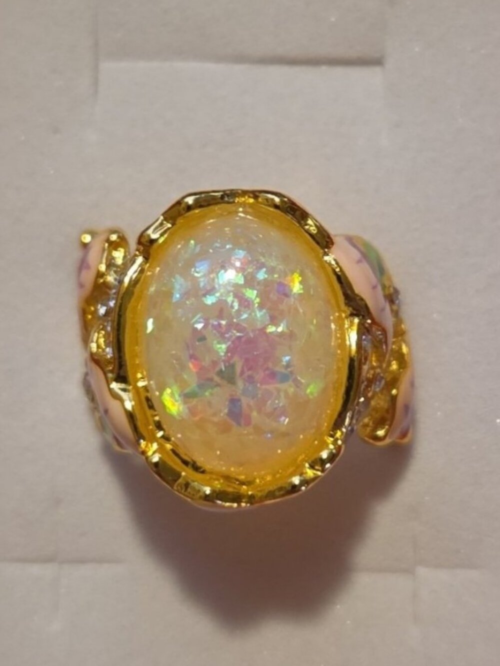 Exquisite Opal & Gold Ring – Size 7 – 1¾" Statement Piece with Zircon Points